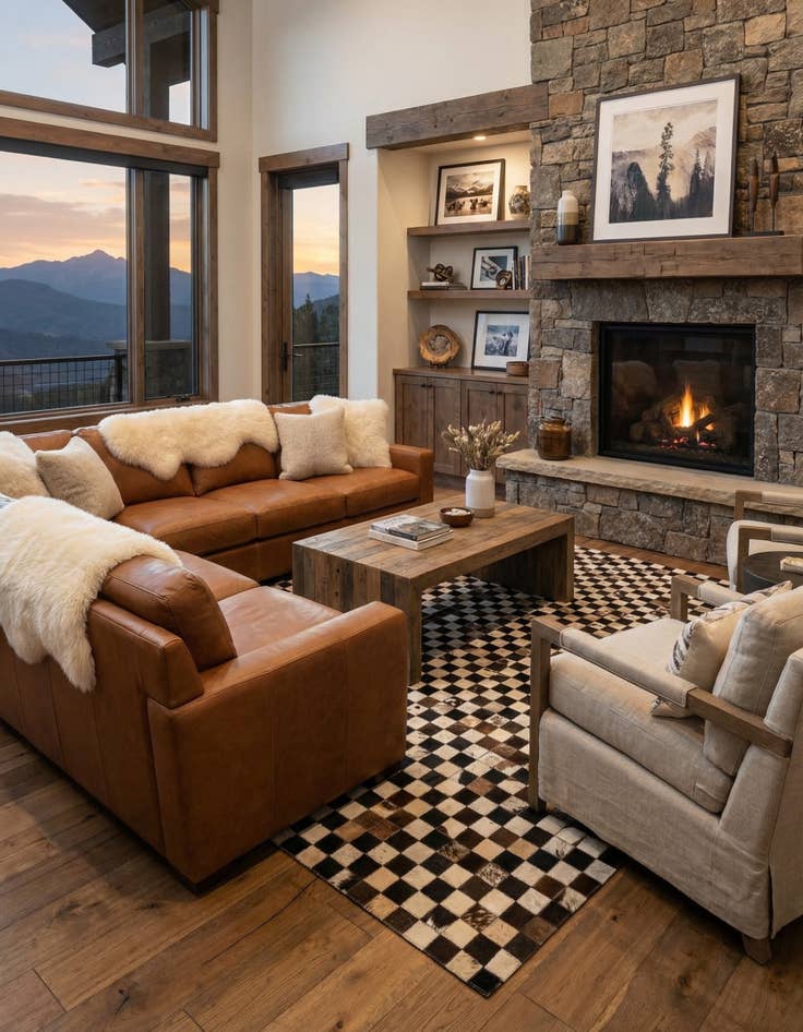 Detail image of  5' 1 x 8' 1 Cowhide Leather Rug