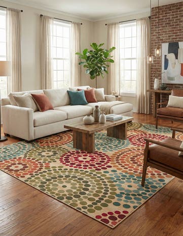 Beige Easy-Clean Modern Indoor / Outdoor Rug