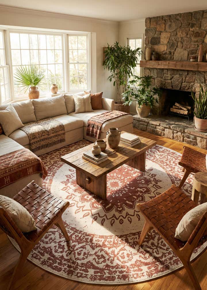 12' x 12' Easy-Clean Traditional Indoor / Outdoor Round Rug
