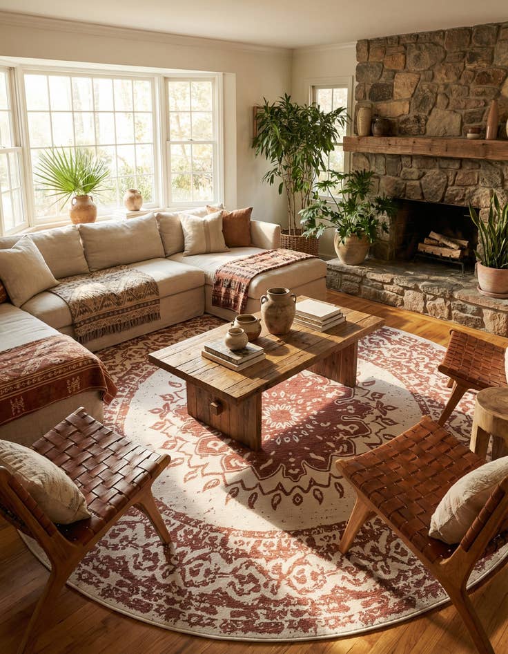 Detail image of 12' x 12' Easy-Clean Traditional Indoor / Outdoor Round Rug