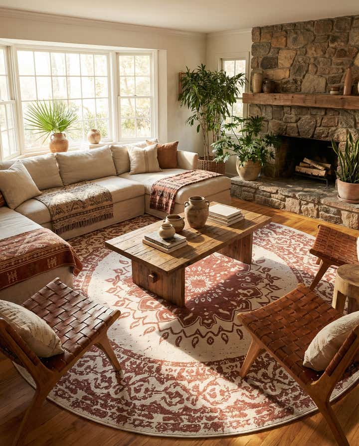 12' x 12' Easy-Clean Traditional Indoor / Outdoor Round Rug