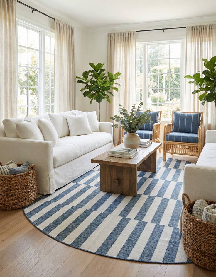 Detail image of 10' x 10'  Washable Striped Indoor / Outdoor Round Rug