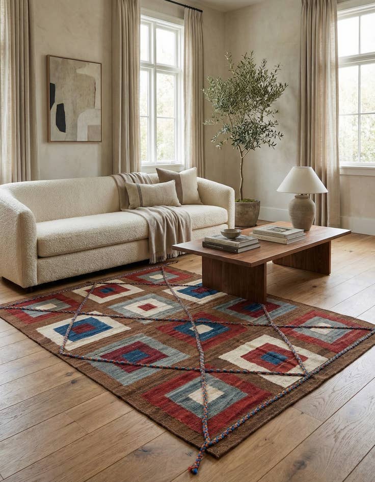 Detail image of 4' 10 x 6' 8  Hand Woven Kilim Modern Wool Rug