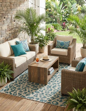 Teal Easy-Clean Safari Indoor / Outdoor Rug