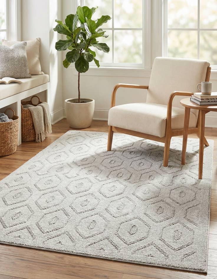Detail image of 4' x 6'  Washable Trellis Textured Indoor / Outdoor Rug