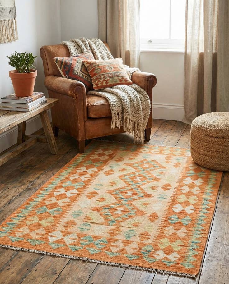 Detail image of 2' 8 x 4' 3 Hand Woven Kilim Waziri Wool Rug