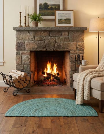 Turquoise Handmade Braided Jute Hearth Rug