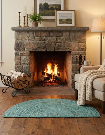 Turquoise Handmade Braided Jute Hearth Rug