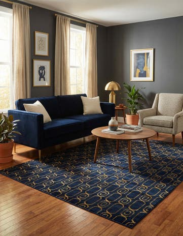 Navy Blue and Gold Vogue Geo Rug
