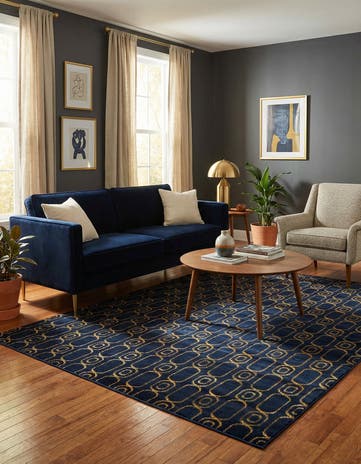 Navy Blue and Gold Vogue Geo Rug
