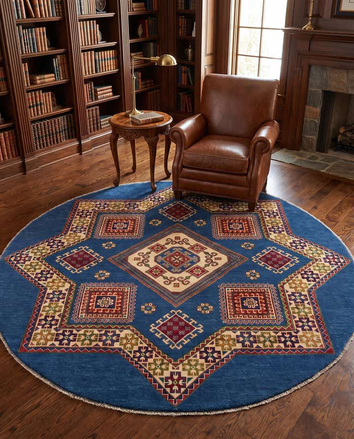 6' 6 x 6' 6 Hand Knotted Kazak Round Rug