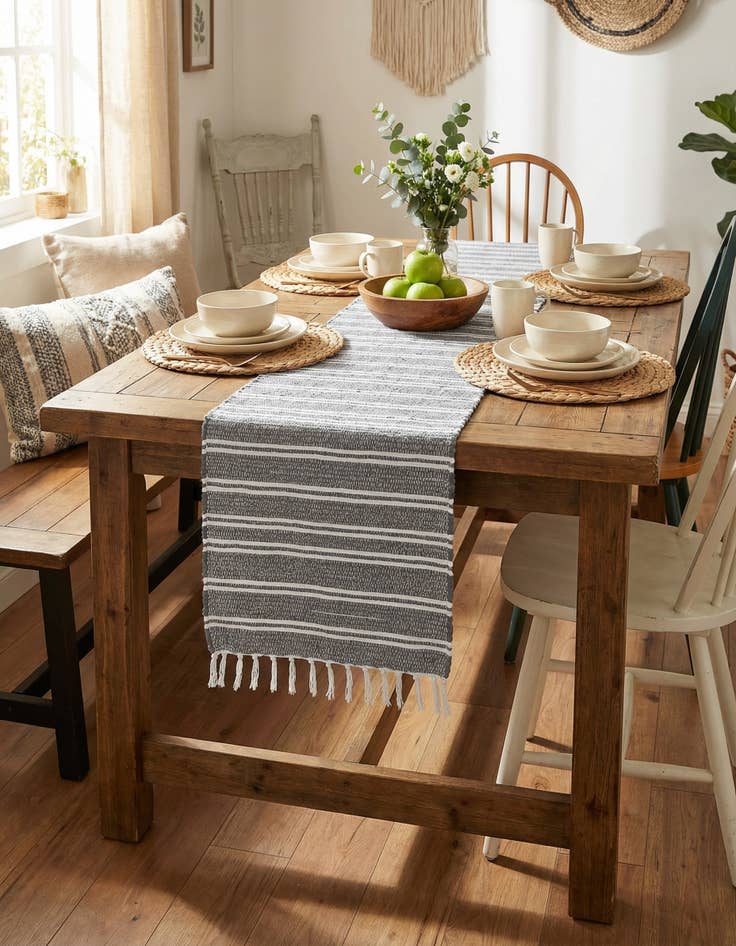 Detail image of  1' 2 x 6' 1  Hand Woven Chindi Rag Table Runner Rug