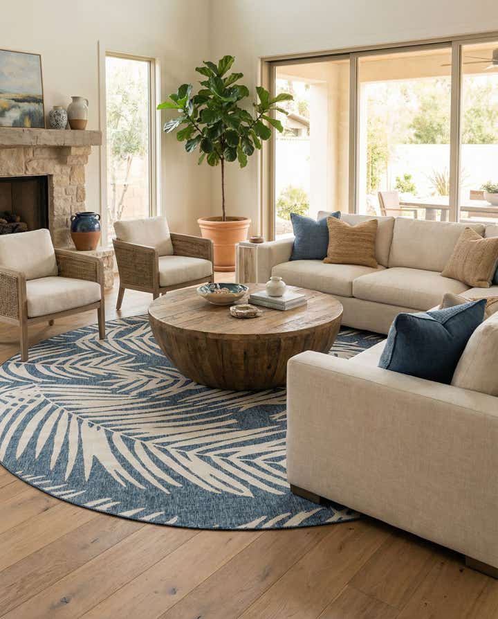 13' x 13' Easy-Clean Botanical Indoor / Outdoor Round Rug