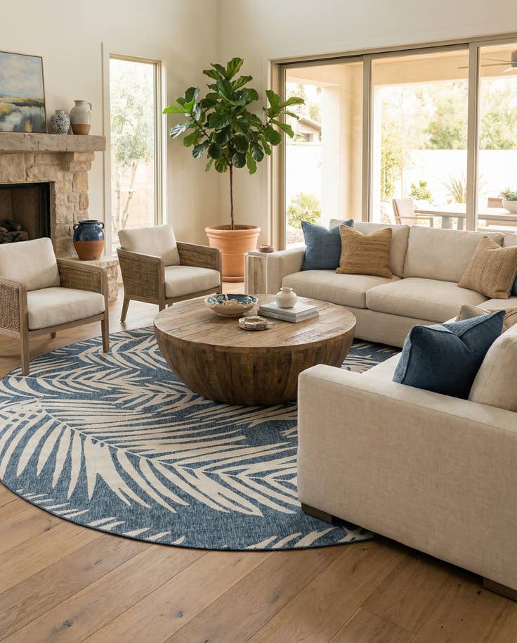 Detail image of 13' x 13' Easy-Clean Botanical Indoor / Outdoor Round Rug