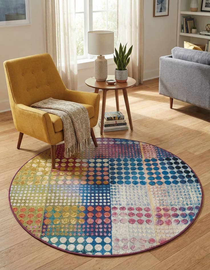 Detail image of 4' x 4' Easy-Clean Modern Indoor / Outdoor Round Rug