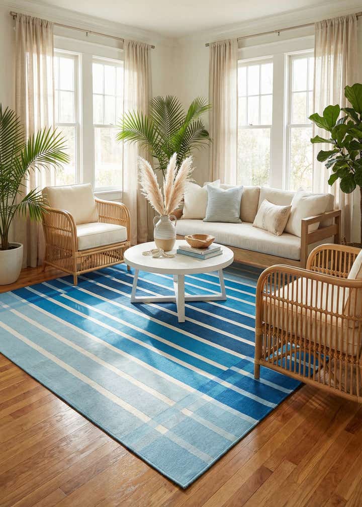 7' 10 x 7' 10 Easy-Clean Striped Indoor / Outdoor Square Rug