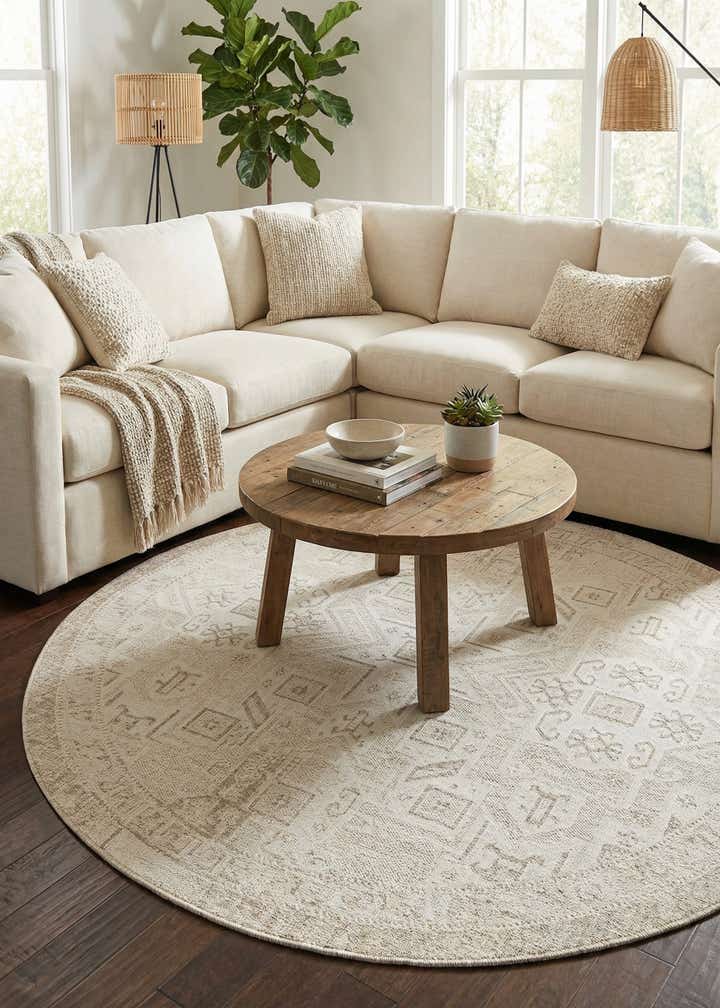 7' 10 x 7' 10 Easy-Clean Aztec Indoor / Outdoor Round Rug