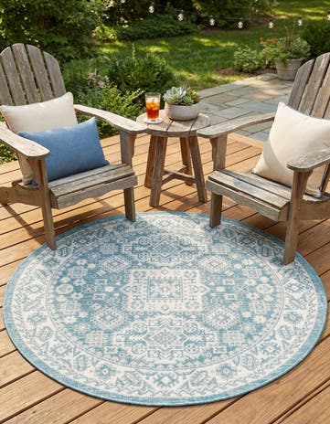 Aqua Easy-Clean Aztec Indoor / Outdoor Round Rug