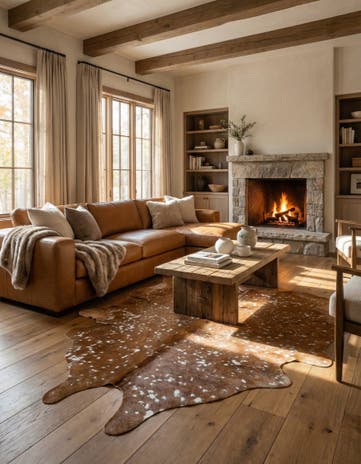 6' x 6' 6 Cowhide Leather Freeform Rug