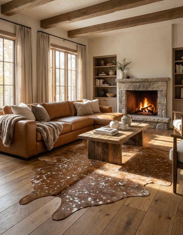 6' x 6' 6 Cowhide Leather Freeform Rug
