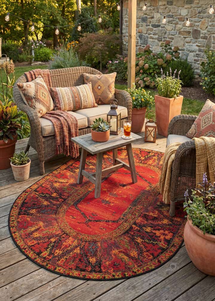 4' x 6' Easy-Clean Tribal Indoor / Outdoor Oval Rug