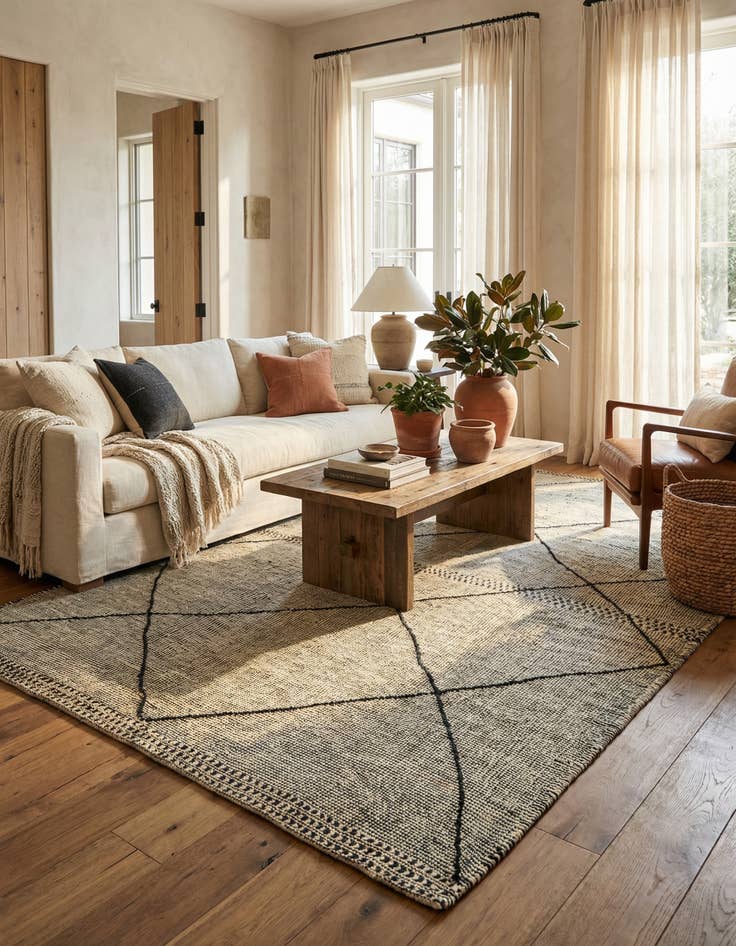 Detail image of  6' 8 x 10'  Hand Knotted Moroccan Wool Rug