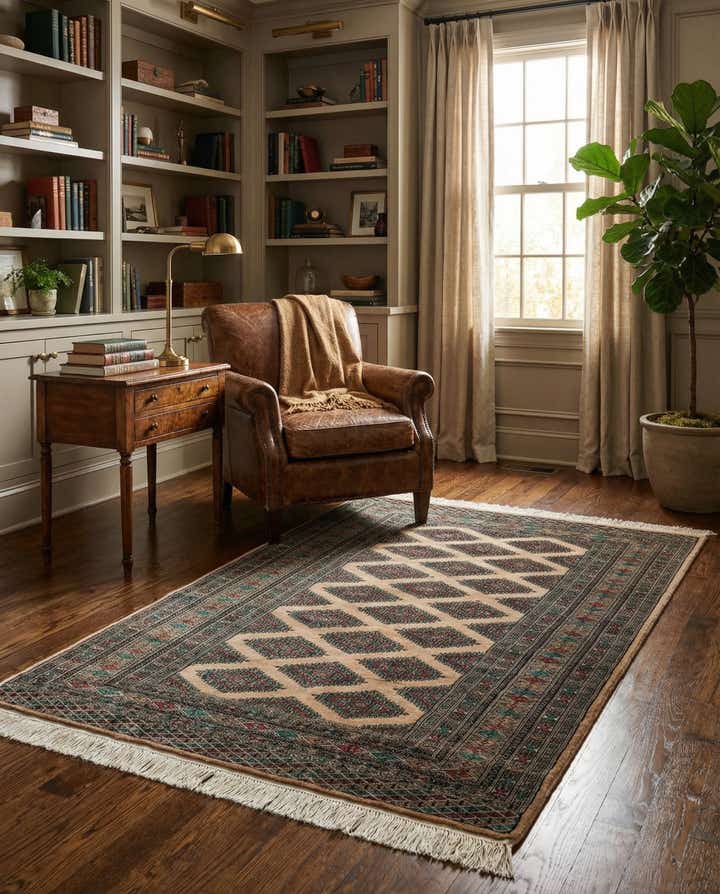 4' 3 x 5' 10 Hand Knotted Bokhara Oriental Wool Rug