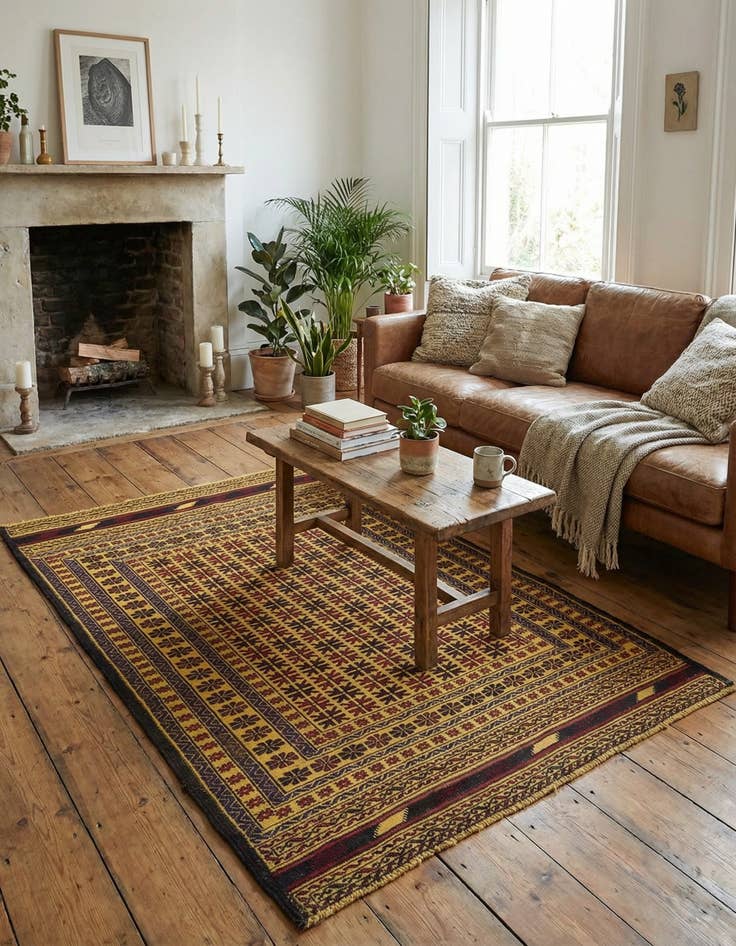 Detail image of 4' 2 x 6'  Hand Woven Kilim Afghan Wool Rug