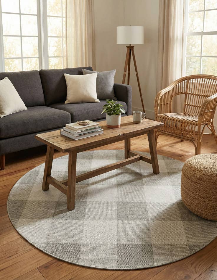Detail image of 6' x 6' Easy-Clean Checkered Indoor / Outdoor Round Rug