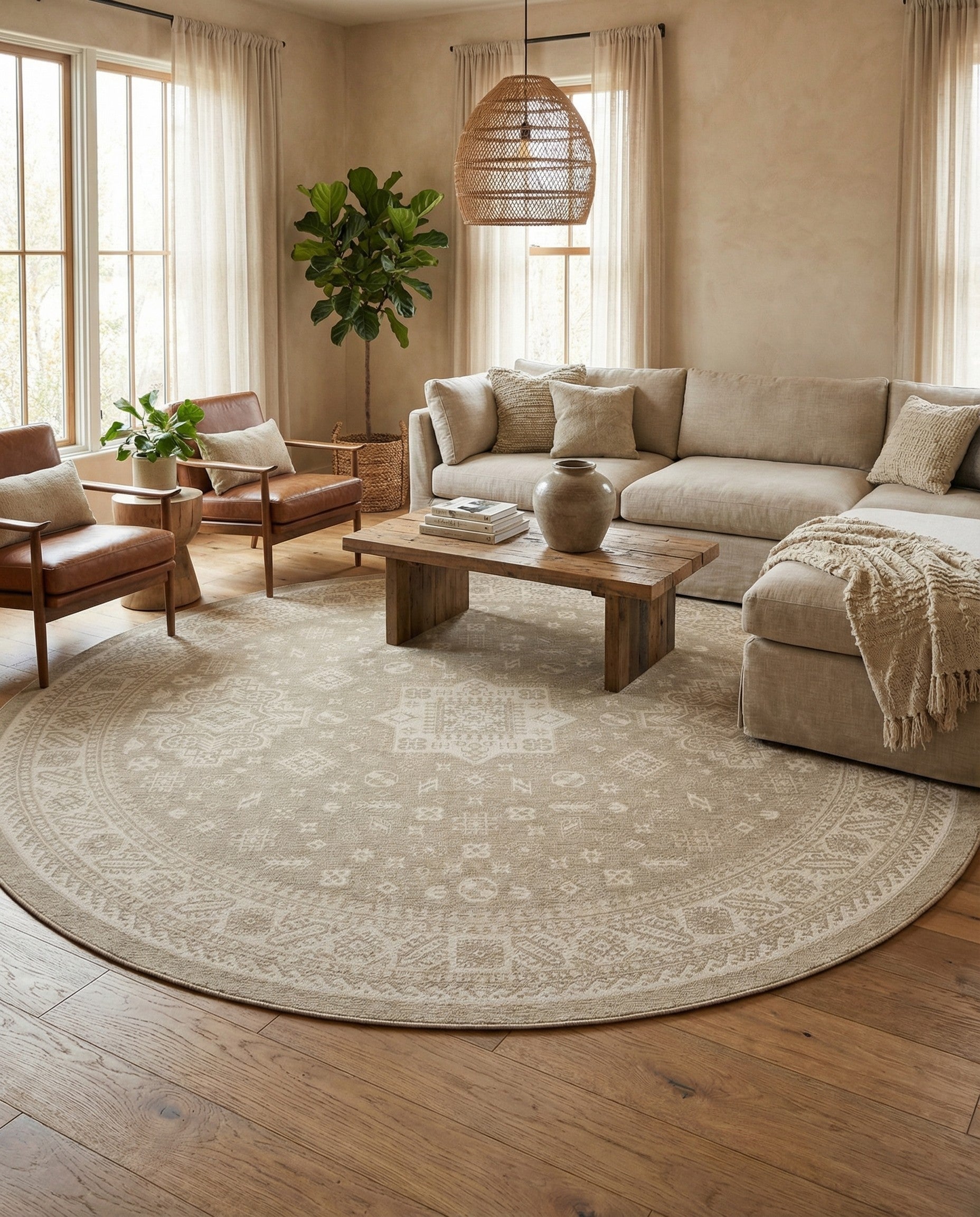 13' x 13' Easy-Clean Aztec Indoor / Outdoor Round Rug