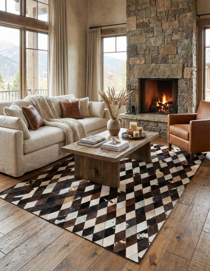 Detail image of 5' 3 x 8' Cowhide Stocks Rug