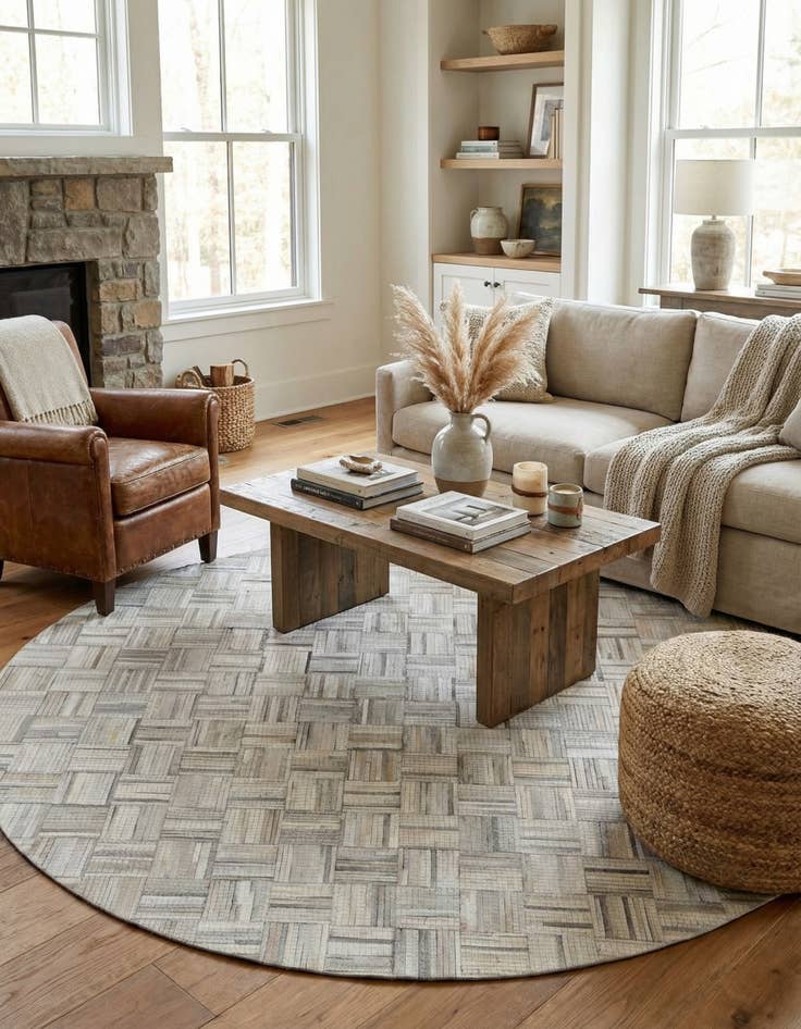 Detail image of 7' 10 x 7' 10 Cowhide Leather Round Rug