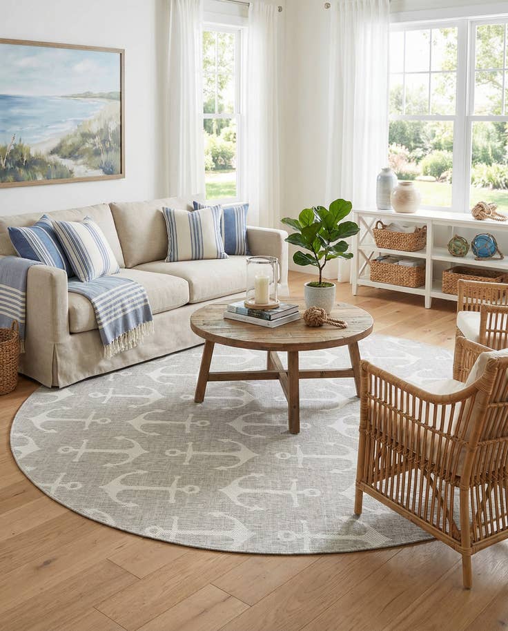 Detail image of 10' x 10' Easy-Clean Coastal Indoor / Outdoor Round Rug