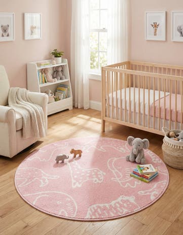 3' 3 x 3' 3 Animals Whimsy Kids Round Rug