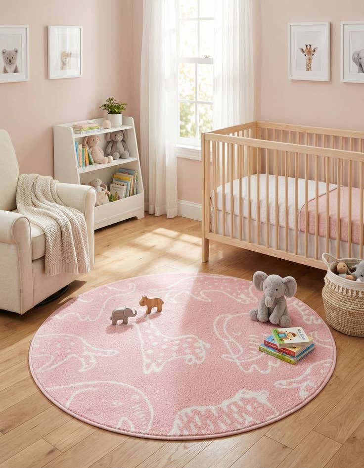 Detail image of 3' 3 x 3' 3 Animals Whimsy Kids Round Rug