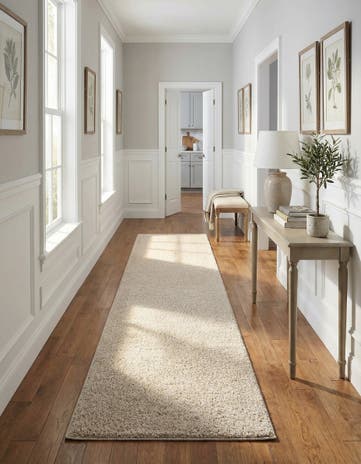 Ivory Solid Frieze Runner Rug