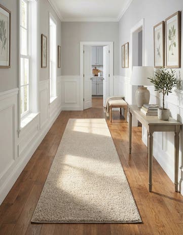 Ivory Solid Frieze Runner Rug
