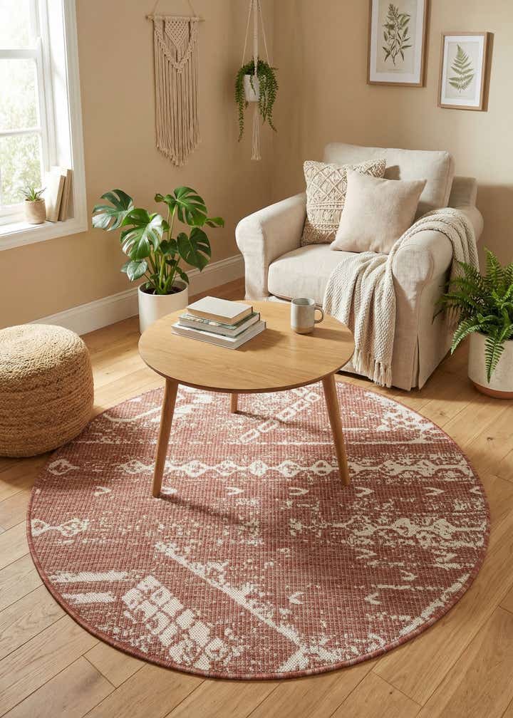 4' x 4' Easy-Clean Bohemian Indoor / Outdoor Round Rug
