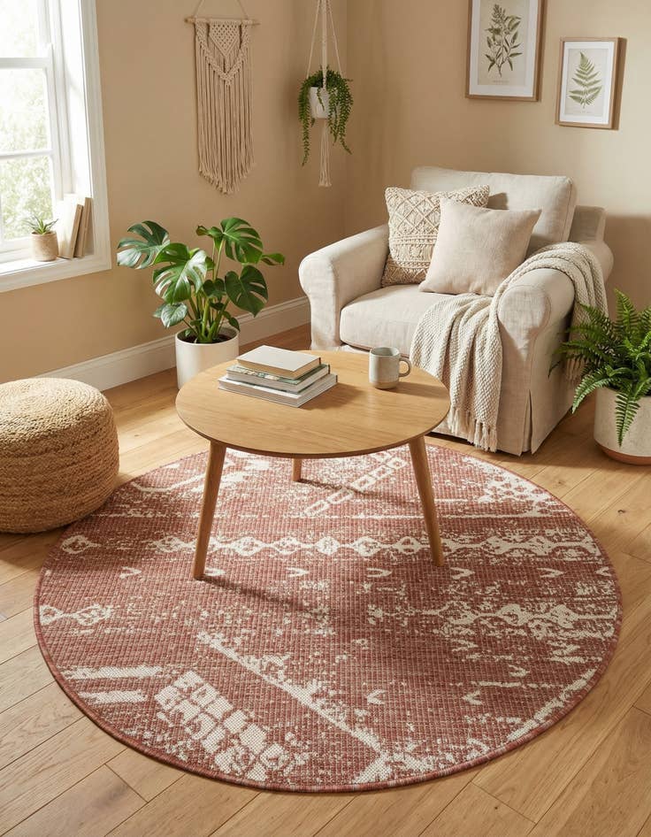 Detail image of  4' x 4'  Washable Bohemian Indoor / Outdoor Round Rug