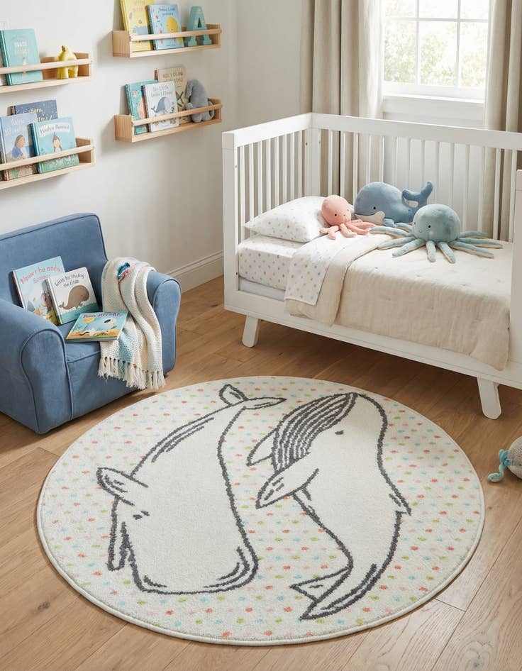 Detail image of 3' 3 x 3' 3 Whale Whimsy Kids Round Rug