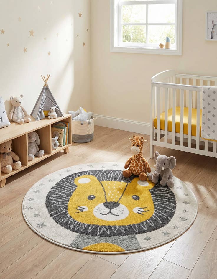 Detail image of 3' 3 x 3' 3 Lion Whimsy Kids Round Rug