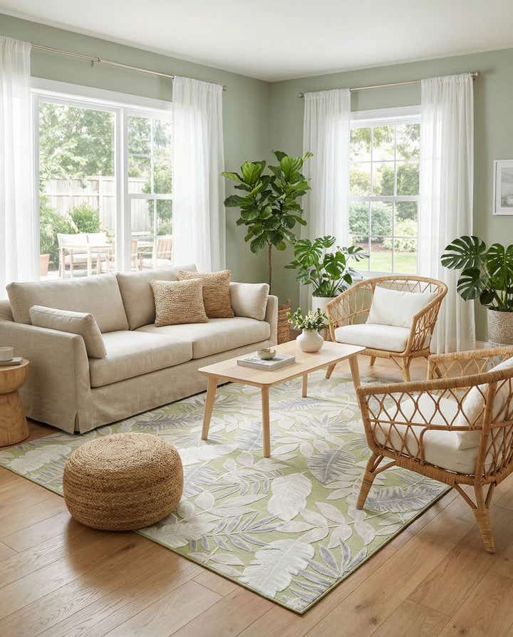 8' 2 x 10' Easy-Clean Botanical Indoor / Outdoor Rug