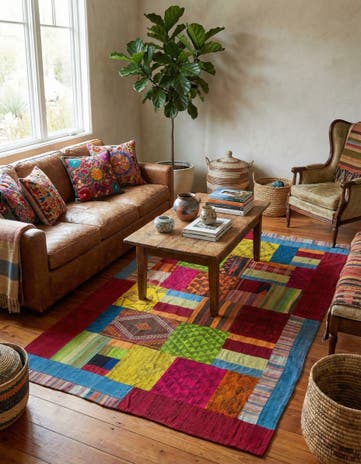 5' 3 x 8' 3 Hand Woven Kilim Patchwork Wool Rug