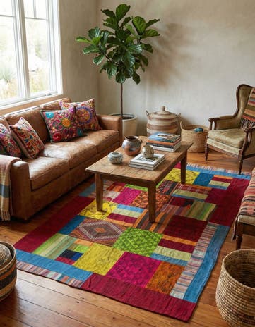 5' 3 x 8' 3 Hand Woven Kilim Patchwork Wool Rug