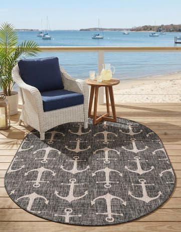 5' 3 x 8' Easy-Clean Coastal Indoor / Outdoor Oval Rug