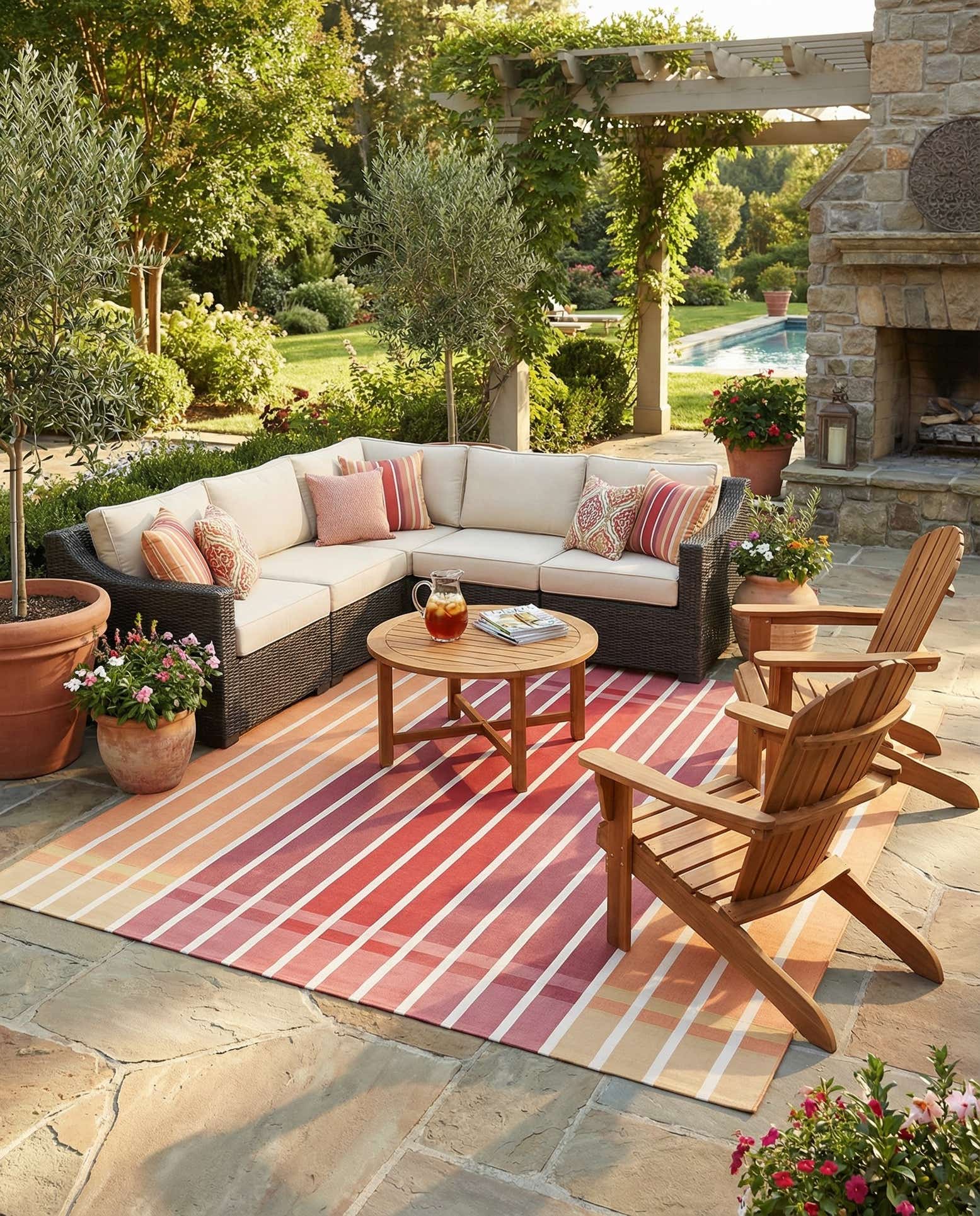10' x 10' Easy-Clean Striped Indoor / Outdoor Square Rug