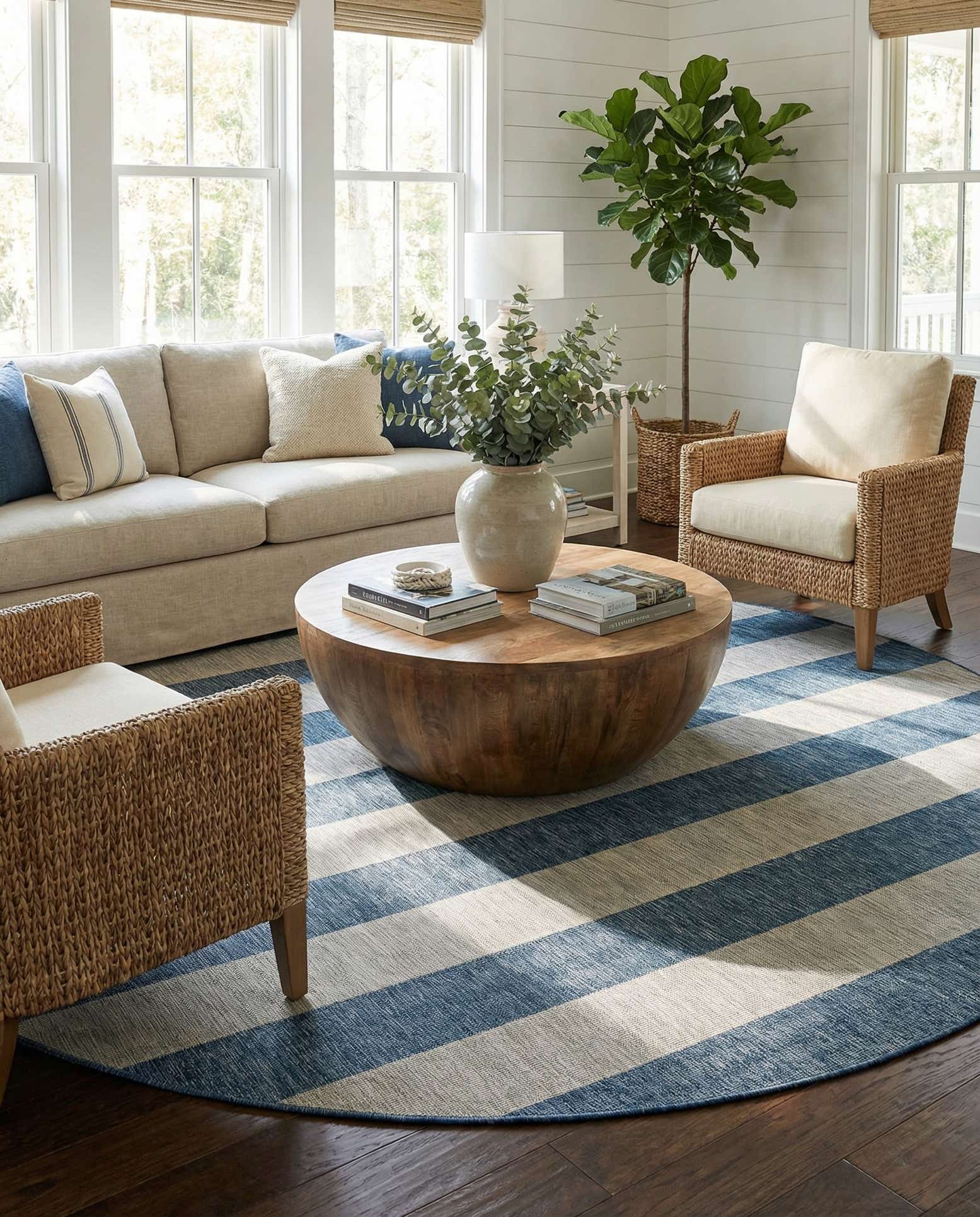 13' x 13' Easy-Clean Ribbon Indoor / Outdoor Round Rug