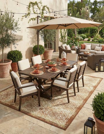 Beige and Terracotta Easy-Clean Lattice Indoor / Outdoor Rug