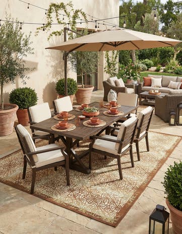 Beige and Terracotta Easy-Clean Trellis Indoor / Outdoor Rug