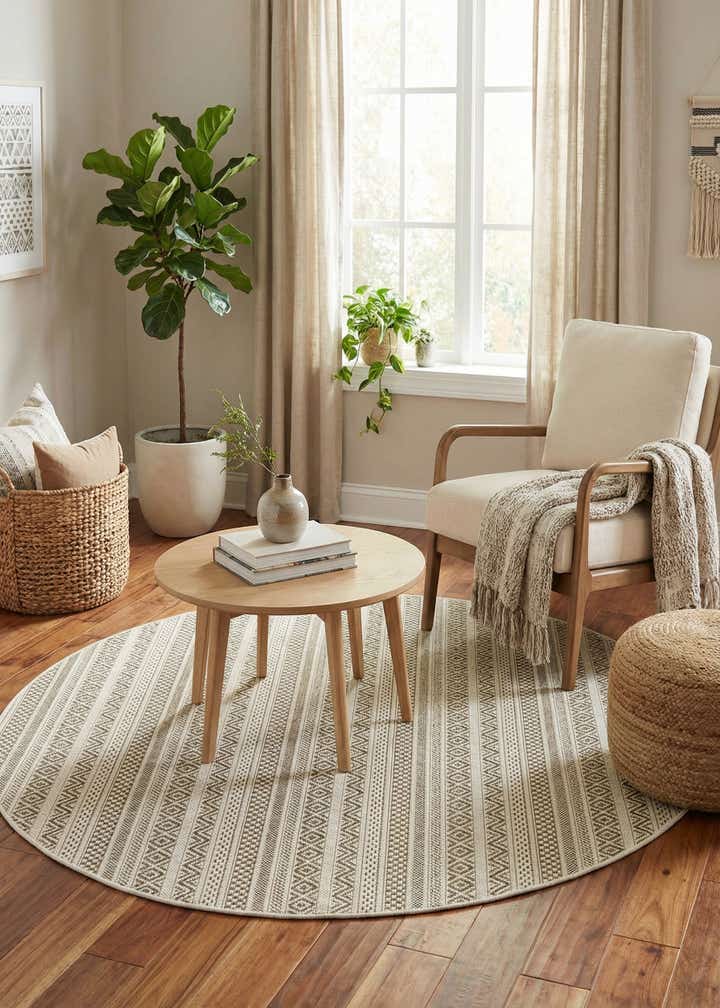5' 3 x 5' 3 Easy-Clean Striped Indoor / Outdoor Round Rug